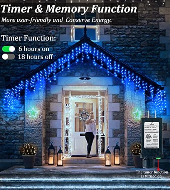 BPAZVUH 66ft Outdoor LED String Lights, 8 Modes with Timer Memory, 611 LEDs on 141 Drops, Waterproof for Holidays, Weddings, Parties (Blue)