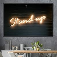 Framed Canvas Wall Art Illuminated Words 3D Industrial Inspirational Multicolor Neon Pop Art Quotes Typography Urban - 16x24 inches