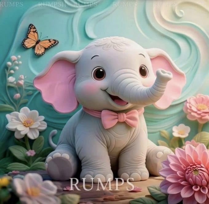 Image of RUMPS 7D Cute Baby Elephant Kids Bedsheet with 2 Pillow Covers | King Size Flat Bedsheet 90x100 Inch | Soft Microfiber Floral Cartoon Elephant Print Bed Sheet