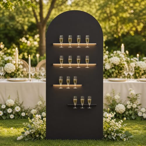 6FT Champagne Wall Holder with LED Light, Party Birthday Event Décor, Black