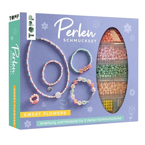 TOPP Perlen-Schmuckset - Sweet Flowers: Anleitung und Material für fünf Schmuckstücke in zarten Farben, White