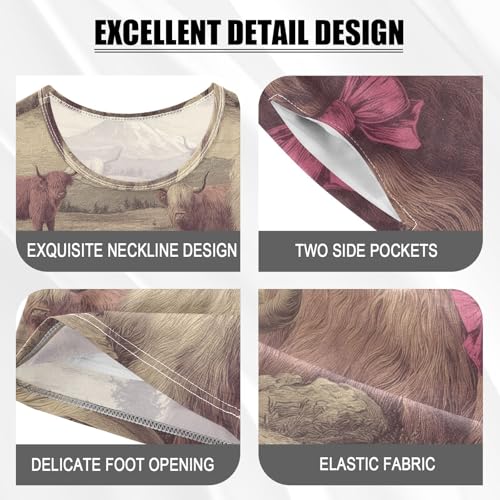 Pajama Short Sets Highland Cattle with Bows Soft Cotton Summer Sleepwear 2 Piece PJS Size 5-14T3