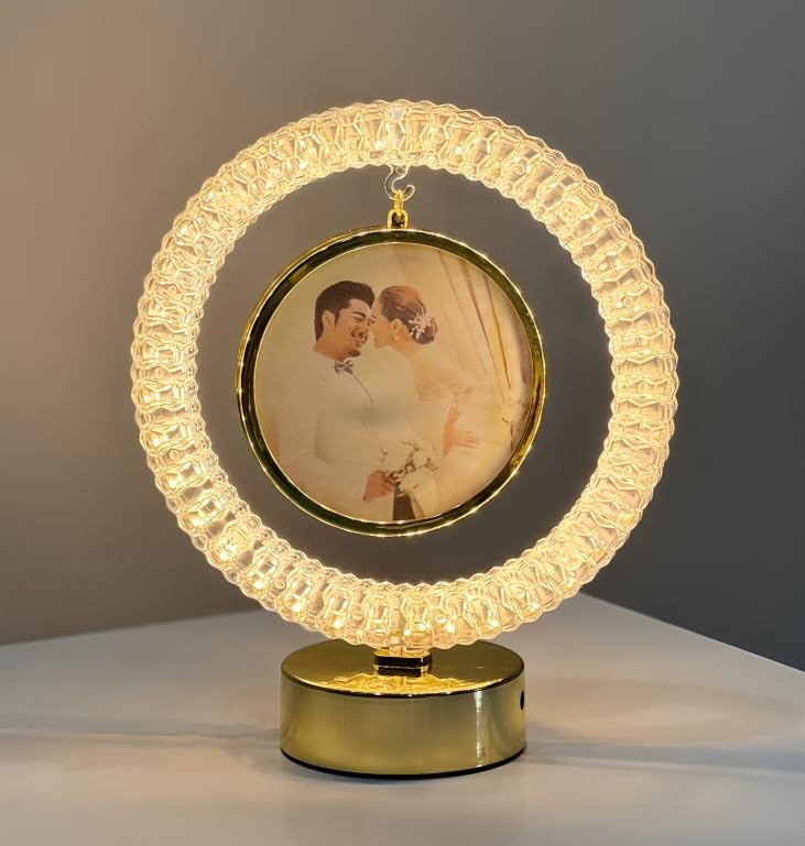 GIFTSZONE LED Table Lamp with Photo Frame, Touch Control, 3 Brightness Levels, Gold (Crystal Round)-image-45