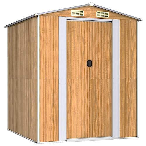 vidaXL Cobertizo Jardín Caseta Casita Almacenamiento Herramienta Puerta Patio Ventilación Techo Exterior Acero Galvanizado Marrón Claro