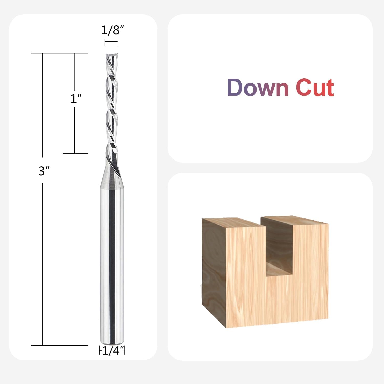 SpeTool Down Cut Spiral Router Bit 1/4 Inch Shank 1/8 Inch Diameter 1 Inch Cutting Length Solid Carbide End Mill 3 Inch Total Length for Woodworking - Image 2