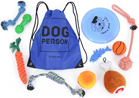 Wise Dogs Dog Toys Pack | Toy Assortment for Small and Medium Breeds (Gift Set of 10) + Small Drawstring Backpack