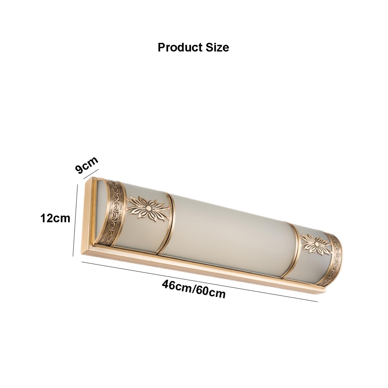 Luce Specchio Lampada da toletta a LED retrò Cinese Lampada da Bagno dimmerabile in Rame Pieno con Paralume in Vetro Lampada da Parete semicircolare per casa colonica di metà secolo Trucco