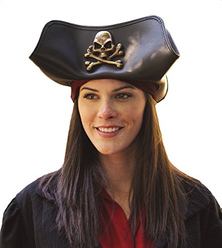 Museum Replicas Skull & Crossbones Tricorn Leather Pirate Hat Unisex (Small/Medium)