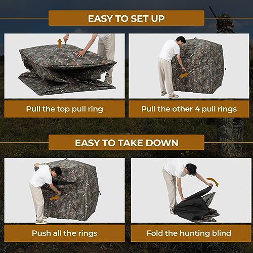 Hunting Blind 270/360 Degree See Through Ground Blind - 2-3 & 3-4 Person Pop Up Deer Blind for Hunting with Carrying Bag - 300D Reinforced Portable Durable Blind for Turkey and Deer