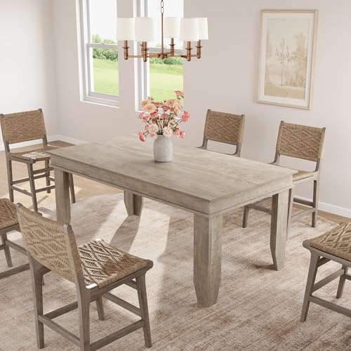 Image of GarveeHome Farmhouse Dining Table for 4-6 People, 63 in Long Kitchen Tables with Wooden Sturdy Frame, 5 ft Large Rectangular Dinner Table for Dining Room, Kitchen, Grey, 63 inch Non-extendable
