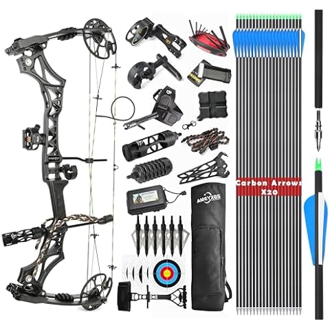 surwolf Compound Bow Kit, Hunting and Target, Limb Made in USA,Draw Weight 30-70 lbs Adjustable, Draw Length 19-31",up to IBO 320FPS Speed, Package with Archery Hunting Accessories (Black) Cover