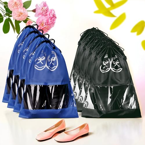 Image of Heart Home Pack of 8 Travel Shoe Organizer | Storage Bags | Travel Carrying Bag | Storage Organizers Set | Shoe Cover with Transparent Window | Shoe Dori Cover | Royal Blue & Black