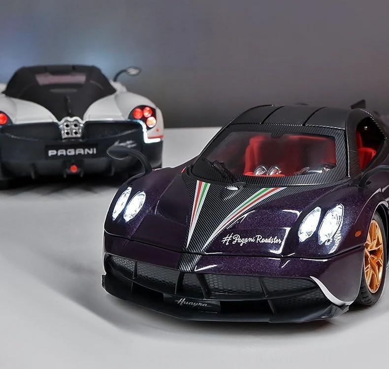 Image of Alloy Diecast Metal Cars Model Collectible Pagani Huayra Dinastia 1:24 Pull Back Vehicle Toy for Kids Boys Girl Gift (Purple)