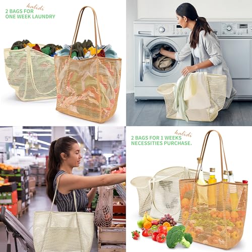 Image of KALIDI Beach Nylon Mesh Tote Bag, Casual Tote Bag Hobo Women Foldable MAX 23L Shoulder Bag For Beach Picnic Vacation