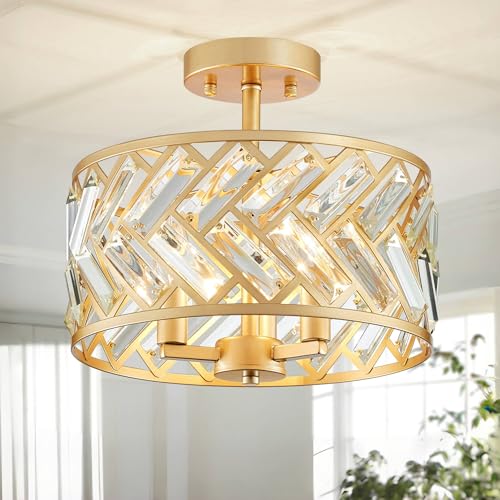 Image of Shrine Lighting Crystal Ceiling Light, Gold Crystal Chandelier for Living Room, D12.4