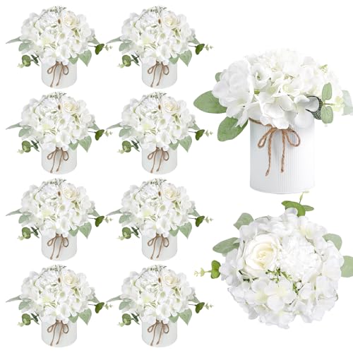 Auihiay 10PCS Flower Centerpieces for Tables White Hydrangeas and Roses