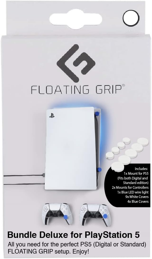 Floating Grip FG-PS5 Playstation 5 Wall Mounts by - White Bundle