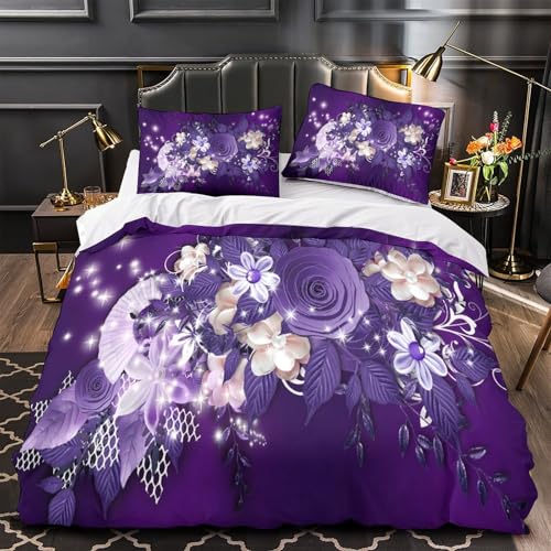 Linge de lit imprimé 3D durable et confortable en microfibre violette