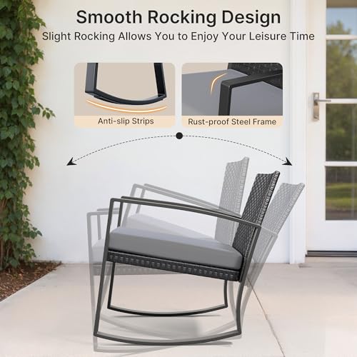 Image of Ahomly 8 Piece Wicker Patio Furniture Set with Rocking Chairs, Grey