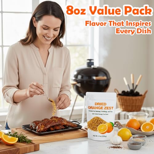 8oz Dried Orange Peel Zest - Granulated Zest for Baking, Tea, Cocktails, Spice Mix - Bold Flavor Dried Orange Peels for Chefs & Home Cooks Christmas