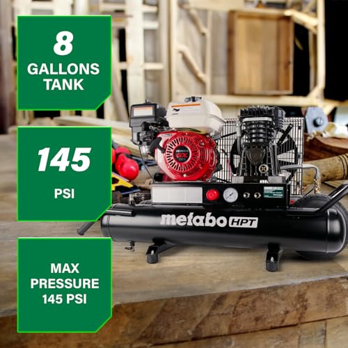 Metabo HPT Gas Powered Wheeled Air Compressor, 8 Gallon, 116 to 145 PSI, Professional Grade Honda GX Engine, Cast Iron Cylinder, Powerful Compression, Integrated Control Panel, EC2510E
