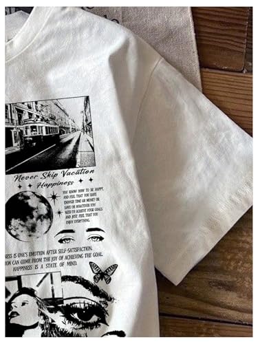 Verdusa Girl's Graphic Round Neck T Shirts Summer Short Sleeve Tee Tops White Black 10Y4