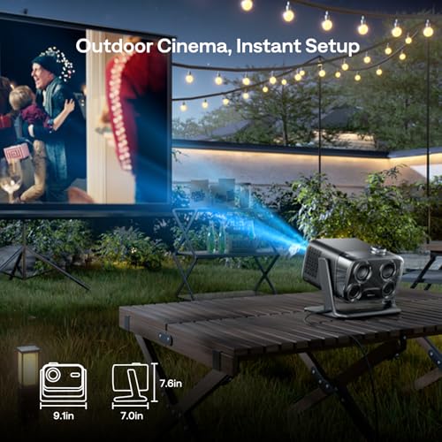 Aurzen BOOM mini Google TV 4K Supported Smart Projector with WiFi and Bluetooth, Outdoor & Home Movie Projector with 20W Speakers DoIby Audio, Real-Time Focus & Keystone, 500 ANSI Lumens, Black