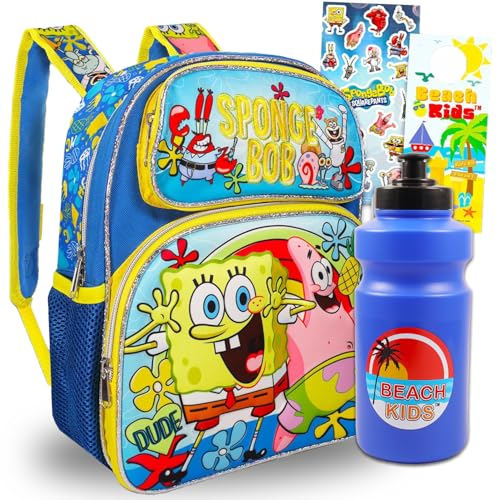 Nickelodeon Mochila Bob Esponja para Crianças – Pacote de Mochila Bob Esponja Infantil Inclui Bolsa de 30 cm, Garrafa de Água, Adesivos e Mais | Bolsa Escolar Bob Esponja para Meninos e Meninas