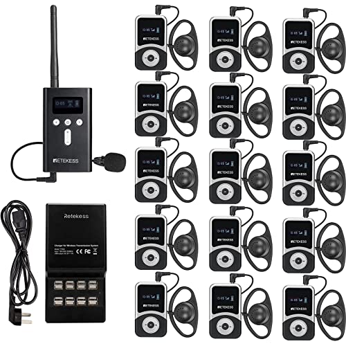 Retekess T130S Upgrade Wireless Tour Guide System, nueva versión T130, 49 canales, con estación de carga USB de 16 puertos (1 transmisor, 15 receptores) miniatura 1