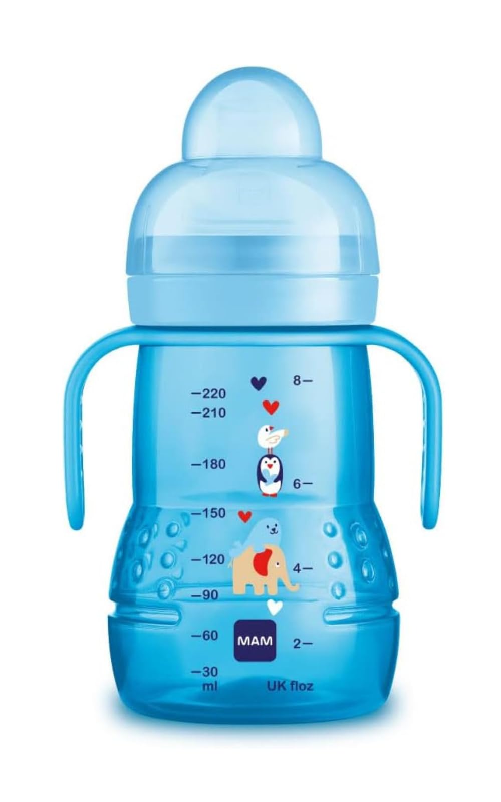 MAM Tazza Trainer, Con Tettarella in Silicone Skinsoft Antigoccia, Facile da Afferrare, 4+ Mesi, 220 ml, Azzurro