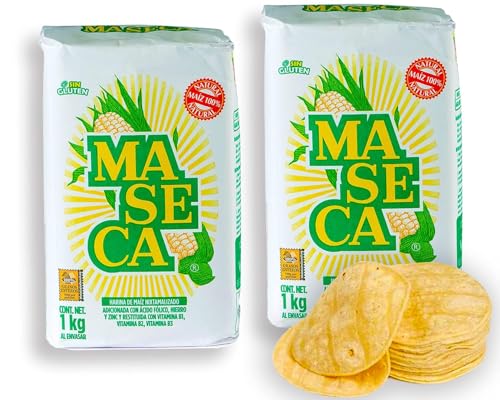 Maseca Maismehl aus Mexiko für Tortillas, 1 kg (2er Pack) – Harina de Maiz, glutenfrei, ideal für Tamales, Tacos & Gorditas – Authentisches Masa Harina für mexikanische Küche