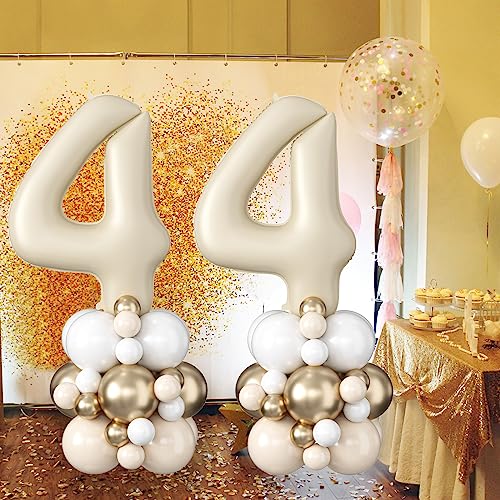 Image of 40 Inch Cream Number 4 Balloon for 4th Birthday Decoration Beige White Sand Number Four Foil Balloon Tower Giant Large Nude Neutral Digit Helium Balloons Stack for Girls Boys Anniversary Party