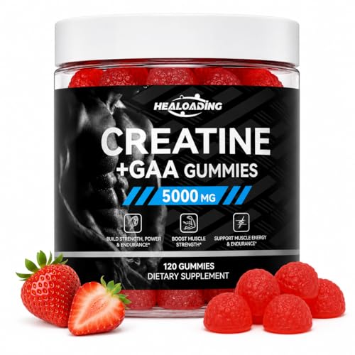 HEALOADING Creatine Monohydrate Gummies with GAA: Pre Workout Muscle Support Supplement for Men & Women - Fast-Absorbing ATP Production Post-Workout Recovery - 120 Count