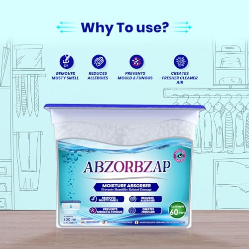 Image of Moisture Absorber with activated charcoal |Absorbs 600ml of moisture | Dehumidifier for Wardrobe, Living & Closets | Protects against Moisture, Mold, Fungus & Bad Odor |