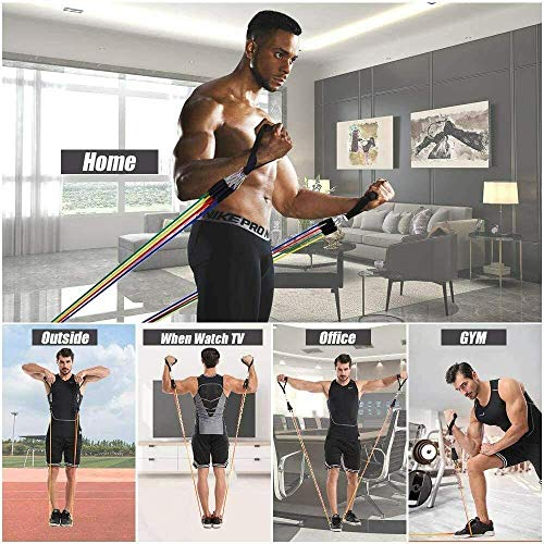Image of ALN Resistance Bands Set (11pcs), Exercise Bands with Door Anchor, Handles, Waterproof Carry Bag, Legs Ankle Straps for Resistance Training, Physical Therapy, Home Workouts for Men and Women