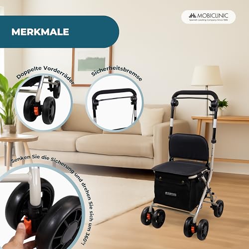 Mobiclinic®, Rollator, Coliseo, Mit großer einkaufstasche und sitz, 21 l, Faltbar leicht, Einkaufswagen,...