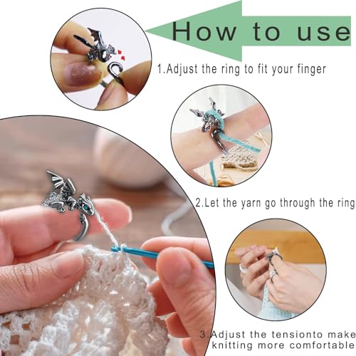 Image of Namifin Crochet Ring for Fingure Adjustable Crochet Tension Ring Yarn Tension Rings Easy Crocheting Crochet Accessories Mother Grandma Thanksgiving Presents