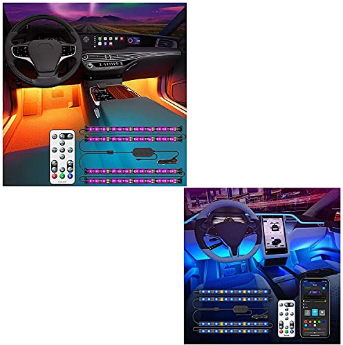 Govee Interior Car Lights with APP Control and Remote Control with Govee Interior Car LED Lights with Remote and Control Box, Two-Line Design RGB Car Interior Light with 32 Colors Music Sync