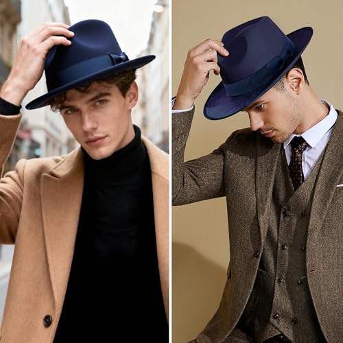 Image of BABEYOND 1920s Fedora Hat for Men Gatsby Wide Brim Fedora Hat Felt Panama Cap with Band for Women Men