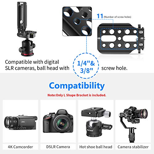 Image of Neewer L Shape Bracket Quick Shoe QR Plate Vertical Video Shooting Universal DSLR Camera L Bracket with 1 /4 Inch Screw Arca Swiss Compatible with DJI Osmo Ronin Zhiyun Canon Nikon Sony DSLR Camera
