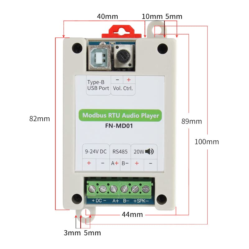 Miniatura 4 de FN-MD01 Modbus RTU Reproductor de audio con amplificador de 20 W
