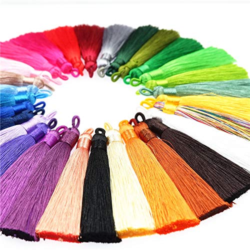 QUNINE 10 Pezzi 8 cm Colore Poliestere Nappe di Seta di Ghiaccio mestiere Fai da Te segnalibro Ciondolo Vestiti Gioielli Nodo Cinese Frange Rifiniture Cucito Accessorio-caffè Nappa (Verde Nappa)