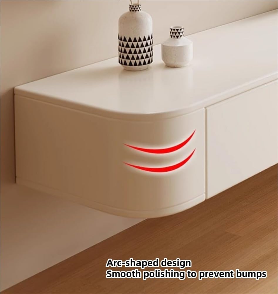 Soporte flotante de madera maciza para TV con cajones, moderno soporte de pared para consola de TV, con almacenamiento, consola de TV para dormitorio, sala de estar (blanco, 63 x 9.5 x 7.9 pulgadas)