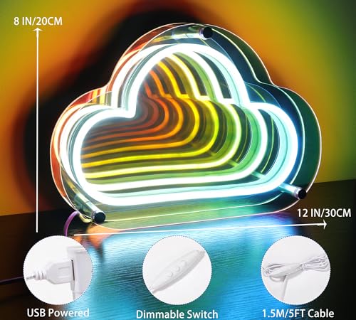 Image of Fariita Infinity Cloud Neon Sign Light Up Infinity Mirror Double-Layer Acrylic Light Cloud LED Lamp with USB Power Bar Home Table Decor Gifts for Birthday Mather's Day Housewarming Congrats Grad