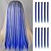 Produktbild FESHFEN Farbige Haarverlängerung, 10 PCS Dunkelblau Haarteil für Mädchen Princess Party Highlight Bunte glatte Haarverlängerungen Clip in Kostümen Haarteil für Mädchen Puppen, 50cm
