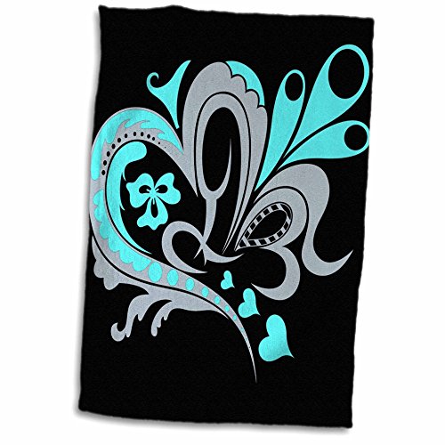 3D Rose Pretty Turquoise-Gray-And Black Art Nouveau Hearts Hand/Sports Towel, 15 X 22 #TOP23