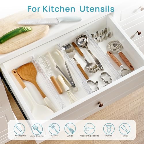 Image of Vtopmart 4 Pack 2.36 inch Short Upgrade Drawer Dividers for Kitchen Drawer, 12.8 inch-22.3 inch Expandable Kitchen Drawer Organizer, Clear Plastic Organizer Separator for Flatware, Utensil, Cutlery, Underwear