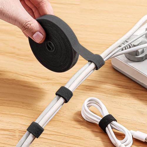 Cintas de sujeción ajustables de velcro de 6,5 pies x 2 unidades para organización de cables, gestión de cables y organizador de cables, color negro