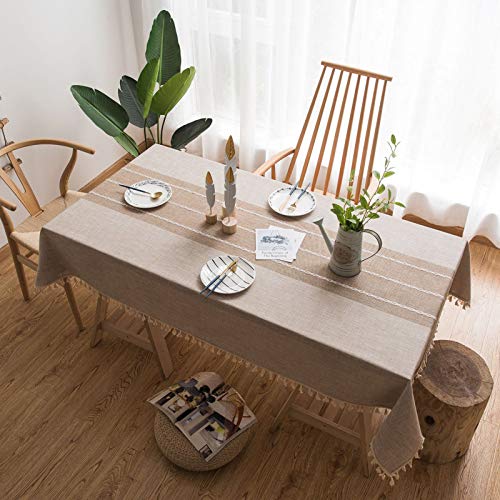 Vedouci Tablecloths,Stitching Tassel Table Cloth,Wrinkle Free,Dust-Proof Table Cover for Kitchen Dining, Party, Holiday, Christmas, Buffet(Oblong, 55''x120'',10-12 Seats,Light Coffee)