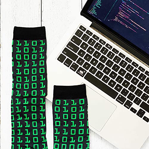 Lavley - Nerd Socks - Funny Gifts for Book Lovers, Music Lovers, Men and Women (US, Alpha, One Size, Regular, Regular, Binary)